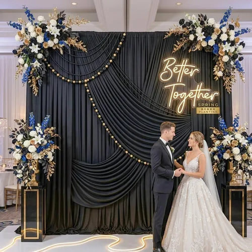 Miniatura 7 de Cortinas de fondo negras negras sin arrugas para fiestas, cortinas de tela gruesa para telón de fondo de fotos para cumpleaños, bodas, baby shower