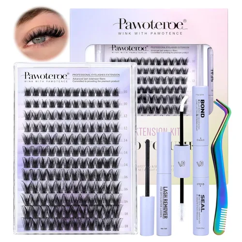 Miniatura 15 de Pawotence Kira - Extensiones de pestañas en racimo Wispy de 0.394-0.709 in, extensiones de pestañas individuales suaves y cómodas con banda fina