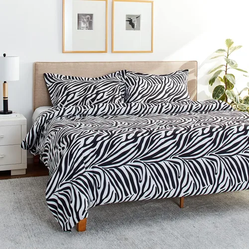 Miniatura 5 de Zebra - Juego de funda de edredón reversible de 3 piezas con fundas de almohada de cebra de microfibra cepillada, suave al tacto, fácil cuidado