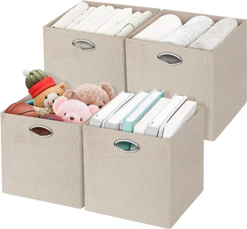 Miniatura 36 de Posprica Cubos de almacenamiento plegables, 11 x 11 x 11 pulgadas, contenedores de tela, 4 unidades, color beige