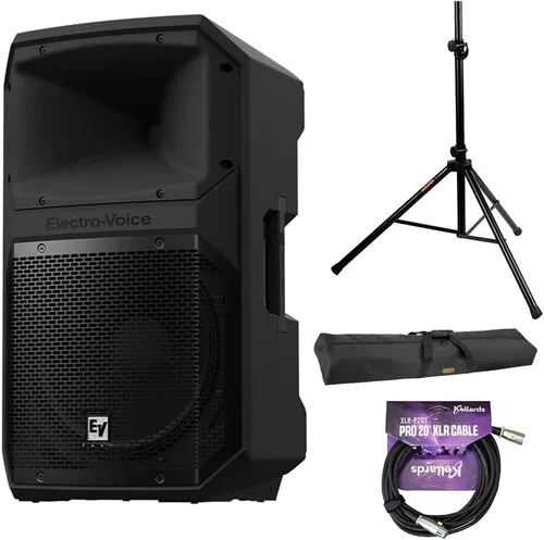 Electro-Voice EVIVA 12P - Paquete de altavoz activo de 2 vías de 1000 W, 12 pulgadas, con soporte para altavoces Auray Steel, bolsa para soporte de
