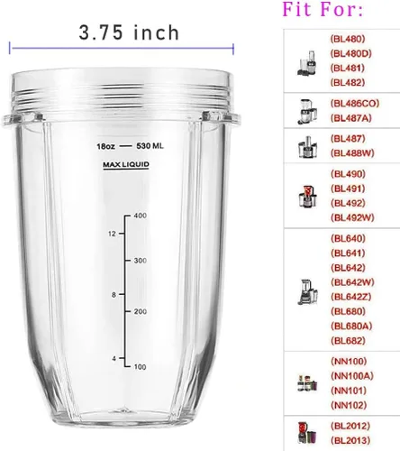 Miniatura 4 de Vaso de repuesto de 18 onzas para licuadora con tapa y sello para Nutri Ninja BL450 BL456 BL480 BL482 BL640 BL642 BL682 BN401 BN751 BN801 Foodi