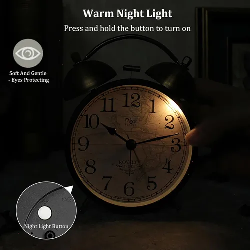 Miniatura 3 de Maxspace Reloj despertador de campana doble de 4 pulgadas, reloj despertador analógico retro de cuarzo silencioso sin tictac con luz nocturna, reloj