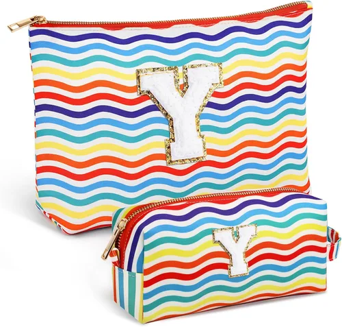 Miniatura 11 de Bolsa de viaje de maquillaje con monograma de 2 piezas para regalos de niñas adolescentes, bolsa de cosméticos para niñas, bolsa de aseo de viaje