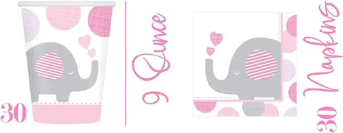 Miniatura 9 de Kit de suministros de fiesta de baby shower de elefante para 30 invitados: platos, vasos, servilletas, mantel de mesa, globos, linternas, remolinos