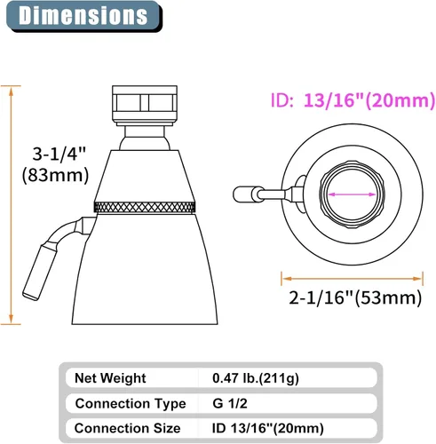 Miniatura 2 de Cabezal de Ducha de Ángulo Simple, Cabezal de Ducha de Latón de Alto Flujo, Ajustable en Ángulo y Flujo de Agua, G 1/2, Níquel Cepillado