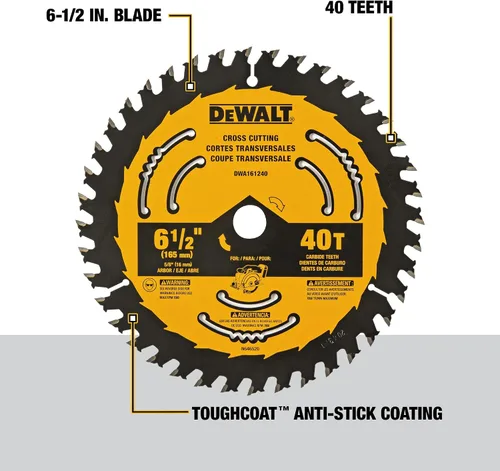 Miniatura 2 de DEWALT Hoja de sierra circular, 6 1/2 pulgadas, 40 dientes, para estructura (DWA161240)