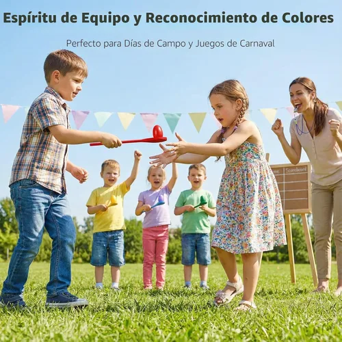 Miniatura 3 de LovesTown Juego de 12 juegos de carreras de cucharas de huevo, juegos de relé de equilibrio de madera para niños, carnaval, fiesta de cumpleaños, al