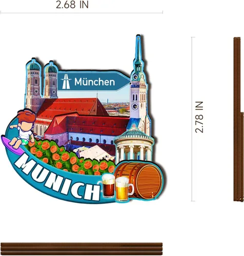 Miniatura 3 de Alemania Munich - Imán de madera 3D para nevera, viajes, decoraciones coleccionables, artesanías, 2