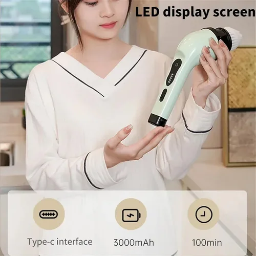 Miniatura 5 de Depurador eléctrico inalámbrico giratorio de 360 grados con 9 cabezales de cepillo de limpieza reemplazables, tiempo de trabajo de 90 minutos