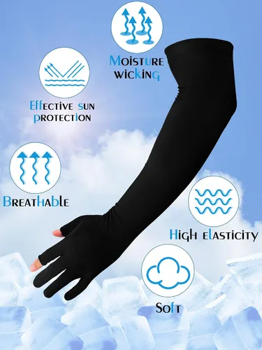 Miniatura 5 de Bencailor 2 pares de mangas solares para hombres y mujeres con 2 agujeros para los dedos, antideslizantes, manga larga de enfriamiento para brazo