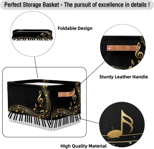 Miniatura 7 de AUUXVA Cesta de almacenamiento para piano teclado, notas musicales, caja de almacenamiento de arte, juego de 2 cestas plegables de lona duradera