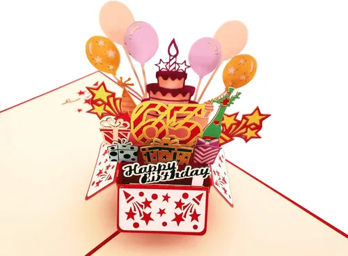 Miniatura 3 de iGifts And Cards Tarjeta de felicitación emergente 3D con caja de fiesta de cumpleaños número 65 color rojo de feliz 65 años – Sesenta y cinco