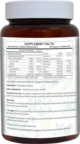 Miniatura 2 de Wheatgrass Tablets Suplementos herbales 120 Count 500 mg