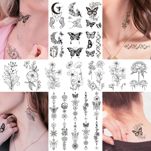 Miniatura 5 de Cerlaza 100 hojas de tatuajes temporales para mujeres adultas, 420 estilos mixtos, calcomanías de tatuaje falsas de ramas pequeñas que se ven reales