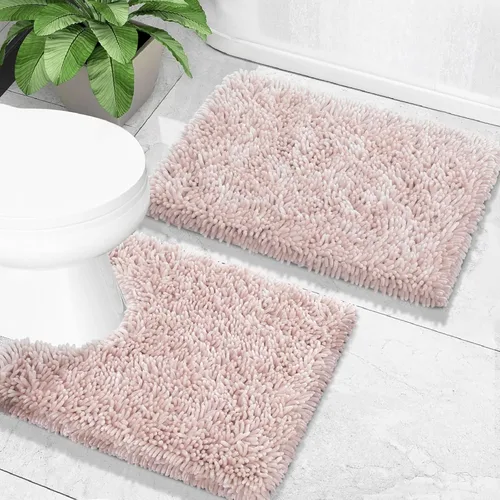 Miniatura 32 de Yimobra Juego de 2 alfombras de baño, alfombra de baño suave y absorbente y alfombra de inodoro en forma de U con respaldo antideslizante, alfombras