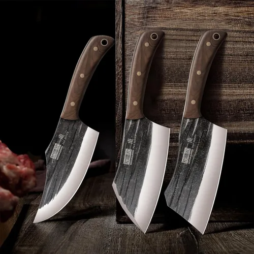 Miniatura 6 de HOSHANHO Juego de Cuchillos de Carnicero, Juego de Cuchillos de Chef Serbios de Acero de Alto Carbono de 3 Piezas con Cuchillo de Deshuesar