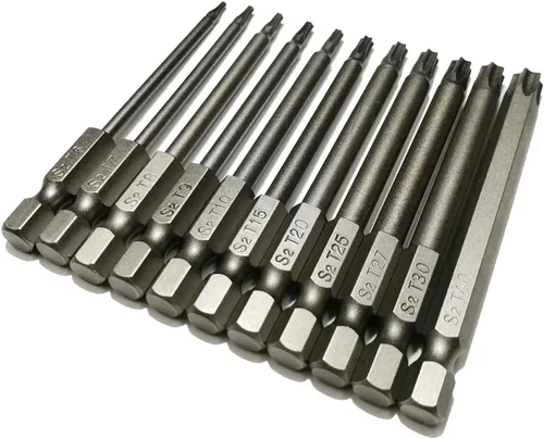 Miniatura 3 de YDLQWCZ Broca Torx de seguridad, 11 piezas de vástago hexagonal de 1/4 de pulgada T6 T7 T8 T9 T10 T15 T20 T25 T27 T30 T40 3 pulgadas de longitud S2