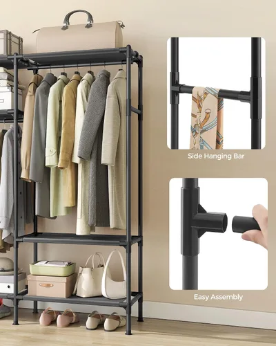 Miniatura 7 de SONGMICS Perchero de ropa resistente, armario portátil independiente de 65 pulgadas con rieles y estantes colgantes, carga total de 242 libras