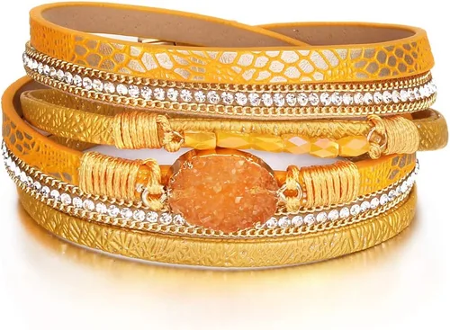 Miniatura 91 de FANCY SHINY - Pulsera de cuero estilo bohemio, pulsera de cuentas de cristal con cierre magnético, regalos de joyería para mujer