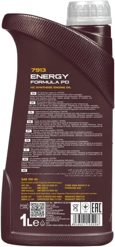 Miniatura 2 de Aceite de motor Energy Formula PD 5W-40, por MANNOL - Aceite de motor totalmente sintético 7913 para motores diésel y gasolina, aceite de automóvil