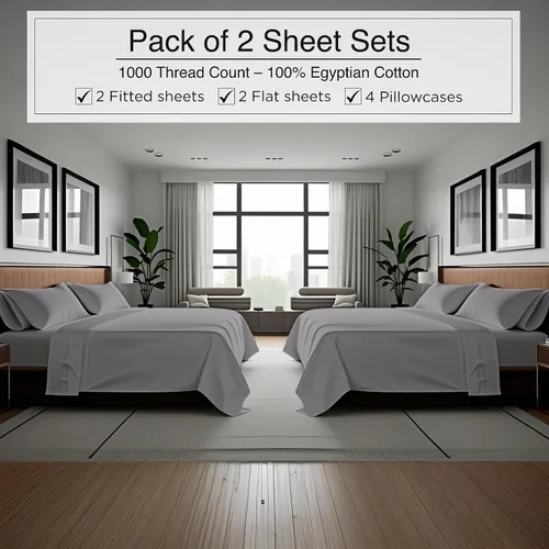 Miniatura 9 de Bluemoon Homes Sábanas de Algodón Egipcio Twin - Juego de Sábanas de 4 Piezas, Juego de Ropa de Cama de 1000 Hilos, Suave y Lujoso Juego de Sábanas