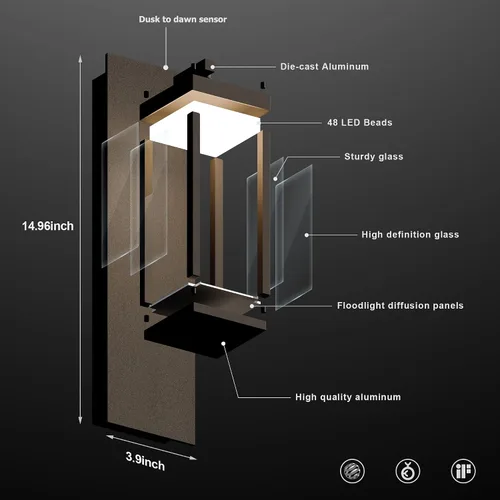 Miniatura 4 de Lámpara de pared para exteriores, lámpara de pared para exteriores del atardecer al amanecer, aplique de pared LED negro con vidrio templado