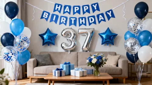 Miniatura 7 de Decoración de fiesta de cumpleaños número 33, color azul y plateado para hombres, pancarta de feliz cumpleaños número 33, globos de papel de 33rd