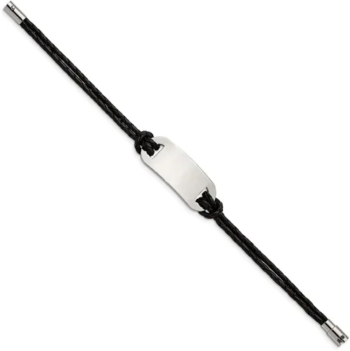 Miniatura 3 de Pulsera de identificación de cuero negro pulido grabado personalizado pulido grabado para hombres o mujeres, longitud 8.25 pulgadas de ancho 0.197in