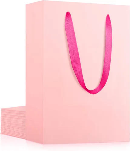 EUSOAR Bolsas pequeñas de color rosa para regalo, paquete de 12 bolsas de compras de 5.9 x 2.3 x 7.8 pulgadas con asas a granel, bolsas de regalo de