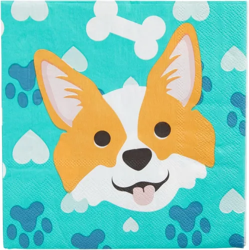 Miniatura 8 de 144 piezas Corgi suministros para fiestas, decoraciones de cumpleaños de perro con platos de papel, servilletas, tazas y cubiertos (sirve 24)