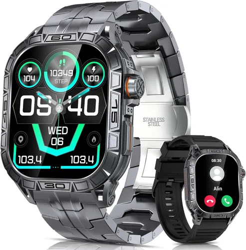 Reloj inteligente militar para hombre (respuesta/hacer llamadas), reloj inteligente AMOLED de 1.96 pulgadas para exteriores con brújula/frecuencia