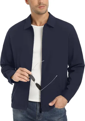 Miniatura 8 de EKLENTSON Chamarras ligeras para hombre, con cremallera completa, cuello de golf, cortavientos, con bolsillos con cremallera