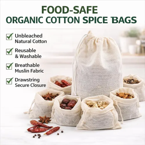Miniatura 2 de Bolsas de especias de algodón orgánico con cordón – 30 bolsas de té de muselina reutilizables para cocinar, sopa, hierbas y té de hojas sueltas