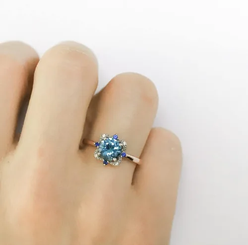 Miniatura 3 de Anillo de topacio chapado en plata de ley 925 para mujer, anillo de compromiso y boda de topacio azul