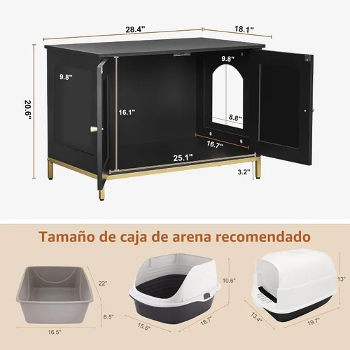 Miniatura 3 de Homhedy Gabinete para Caja de Arena para Gatos, Muebles de Baño para Gatos con Marco de Metal, Casa para Mascotas, Se Adapta a la Mayoría de Cajas