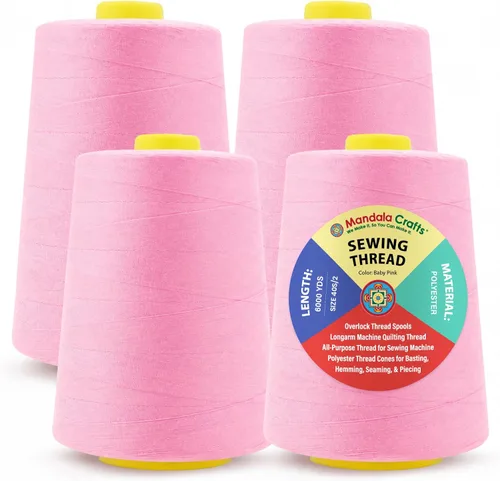 Miniatura 62 de Mandala Crafts 4 Pack of Serger Threads Cones Spools - 20S/2 24000 Yards Polyester Baby Blue Threads for Sergers Machine and Overlock Quilting