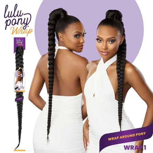 Miniatura 4 de Sensationnel Lulu pony wrap hairextensions- 1 cola de caballo yaki sintética de alto calor o pieza de peluca de pelo (1B negro apagado)