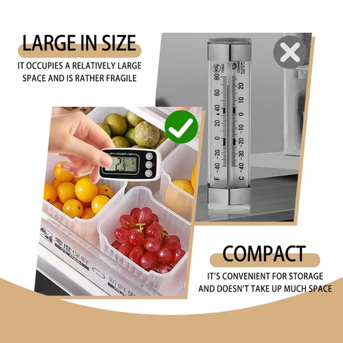 Miniatura 5 de Termómetro digital para refrigerador, 2 unidades, termómetro para nevera, congelador con pantalla LCD grande, incluye soporte, placa trasera