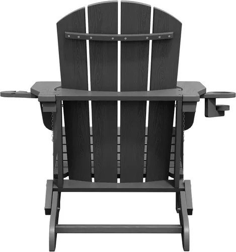 Miniatura 12 de SERWALL Silla Adirondack plegable, Silla Adirondack HDPE con textura de madera - gris