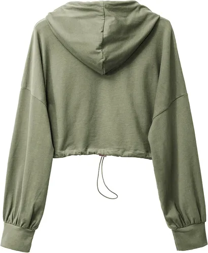 Miniatura 2 de Amazhiyu Sudadera corta con capucha para mujer, manga larga, con cordón