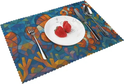 Miniatura 11 de Rectangular Placemats Set of 4, Heat Resistant Crystal Giant Flower Printed Kitchen Dining Table Mats