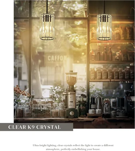 Miniatura 4 de Lámpara Colgante de Cristal, Mini Lámpara de Araña con Acabado Negro Mate, Moderna Lámpara Colgante para Cocina, Comedor, Recámara, CKPL5510-1P-BK