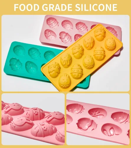 Miniatura 2 de Moldes de gelatina de huevo de Pascua, paquete de 3 moldes de chocolate con forma de conejo, molde de silicona para golosinas de chocolate, dulces