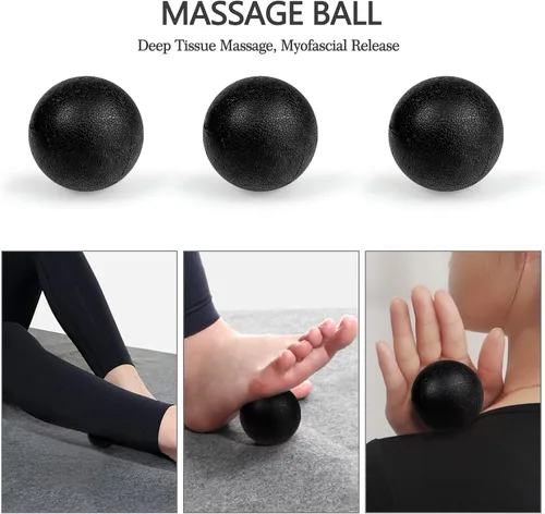 Miniatura 4 de JOYENERGY Juego de rodillos de espuma 5 en 1 patentados, barra de masaje, bola de masaje, banda de resistencia para masaje muscular profundo, Negro