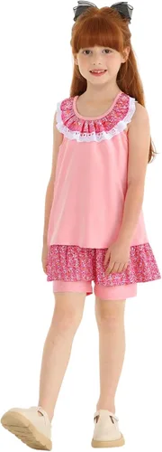 Miniatura 13 de LittleSpring Conjunto de verano para niñas con camiseta sin mangas y pantalones cortos florales