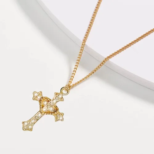 Miniatura 4 de 30 dijes de aleación de diamantes de imitación de Virgen María, dije de medalla religiosa con cruz de Jesús, dijes de rosario de Nuestra Señora