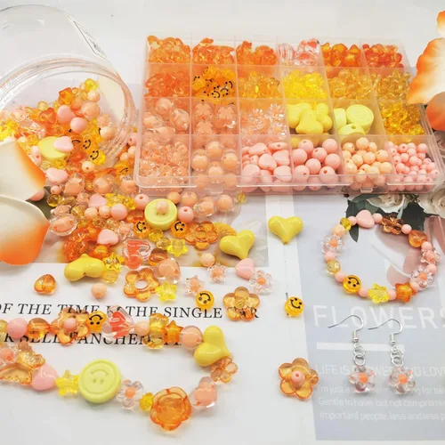Miniatura 2 de 540 cuentas acrílicas de color naranja, cuentas redondas de plástico para pulseras, collares y manualidades de bricolaje