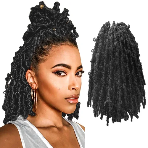 Miniatura 27 de Niseyo 6 paquetes de trenzas de ganchillo suaves de mariposa de 10 pulgadas, hechas a mano, preenlazadas, color negro oscuro, trenzas de mariposa