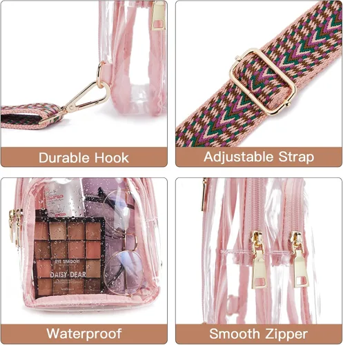 Miniatura 3 de Telena Riñonera transparente aprobada para estadios, bolsa cruzada para mujer, transparente, 1-rosa transparente, Moderno